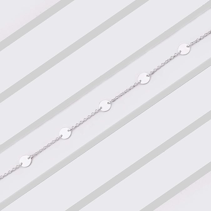 DOYOMI S925 Sterling Silver Jewelry Boho Style Disc Bracelet Anklet DOT (Anklet)