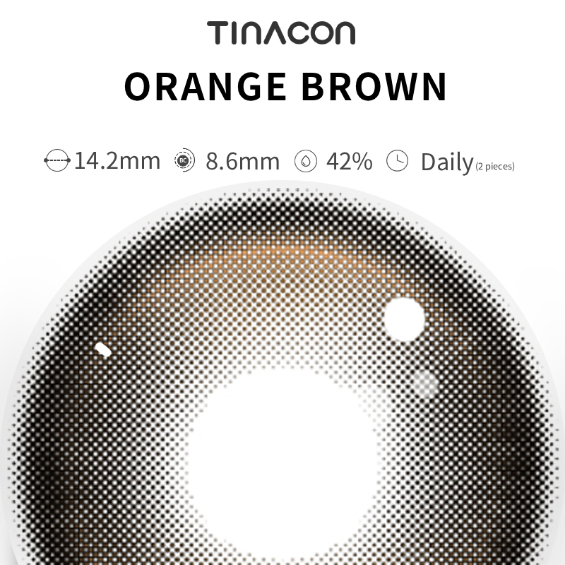 【TiNACON】Orange Brown 14.2mm Daily 2 Pieces Watery Soft Contact Lens 
