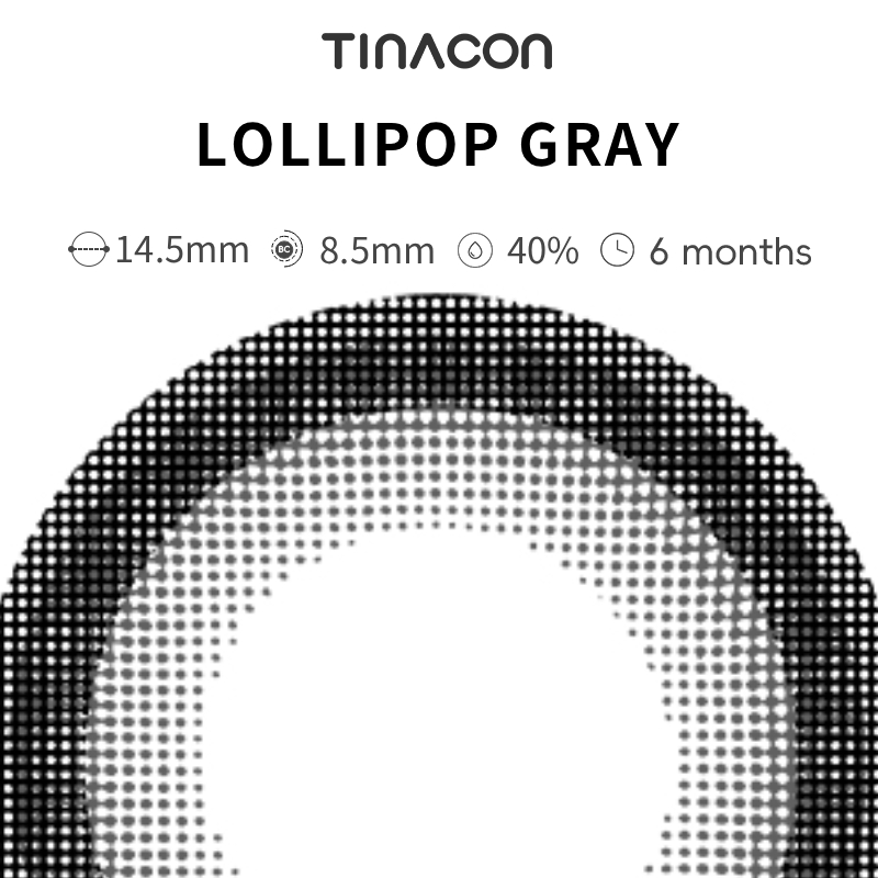 【TiNACON】Lollipop Gray 14.5mm 6 months Watery Soft Contact Lens