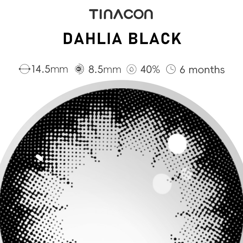 【TiNACON】Dahlia Black 14.5mm 6 months Watery Soft Contact Lens 2024 New Arrival