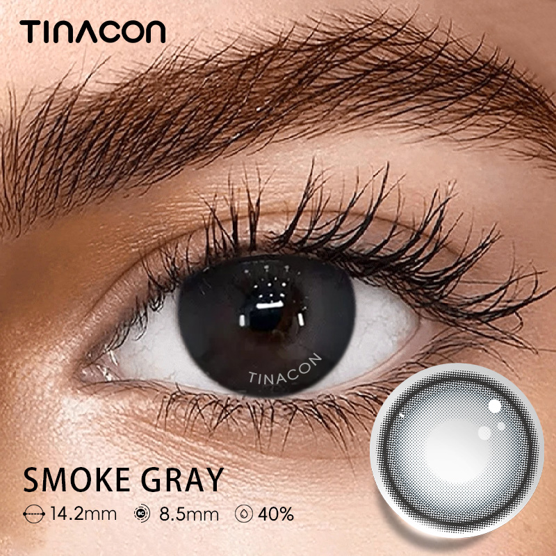 【TiNACON】Smoke Gray 14.2mm 6 months Watery Soft Contact Lens 2024 New Arrival