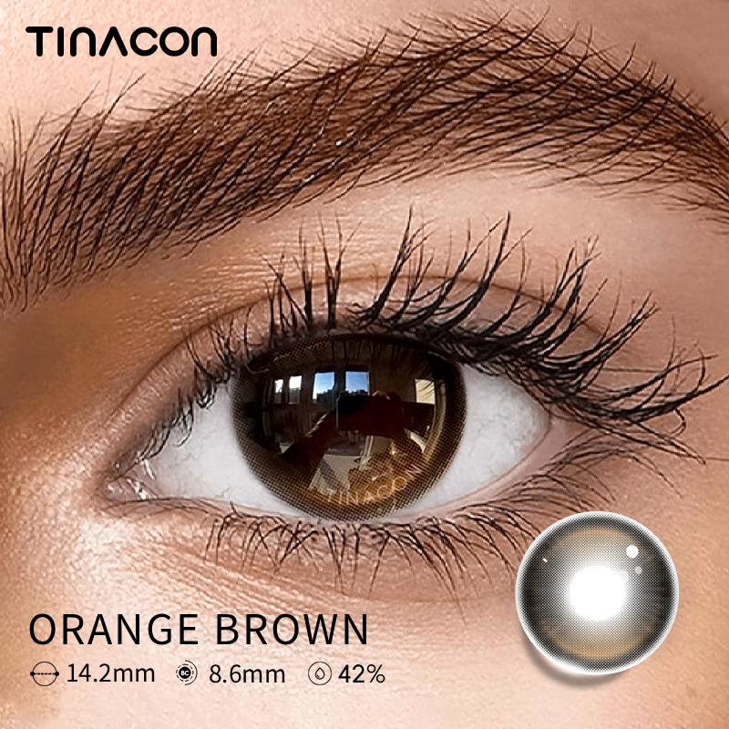 【TiNACON】Orange Brown 14.2mm Daily 2 Pieces Watery Soft Contact Lens 