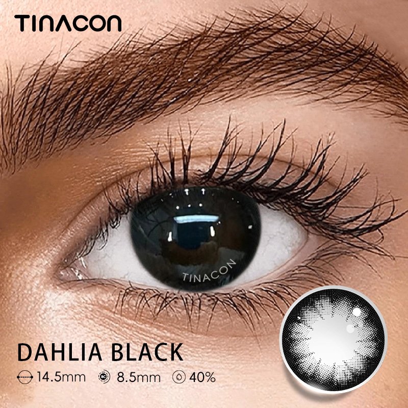 【TiNACON】Dahlia Black 14.5mm 6 months Watery Soft Contact Lens 2024 New Arrival