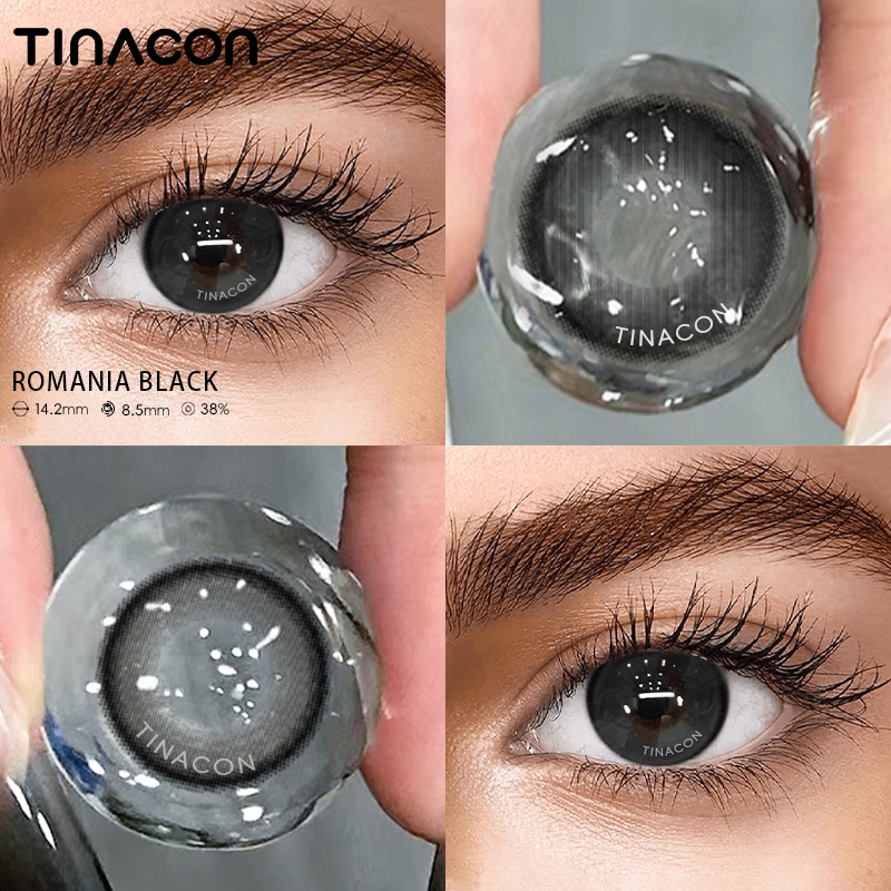 【TiNACON】Romania Black 14.2mm 6 months Watery Soft Contact Lens 2024 New Arrival