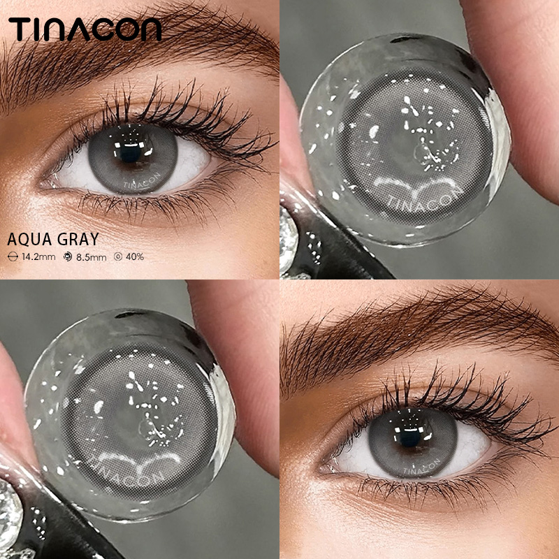 【TiNACON】Aqua Gray 14.2mm 6 months Watery Soft Contact Lens 2024 New Arrival