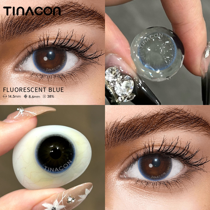 【TiNACON】Fluorescent Blue 14.2mm 6 months Watery Soft Contact Lens