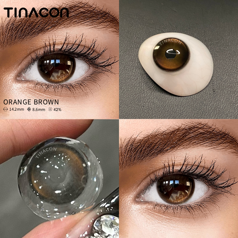 【TiNACON】Orange Brown 14.2mm Daily 2 Pieces Watery Soft Contact Lens 
