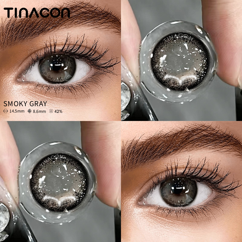 【TiNACON】Smoky Gray 14.5mm Daily 2 Pieces Watery Soft Contact Lens 