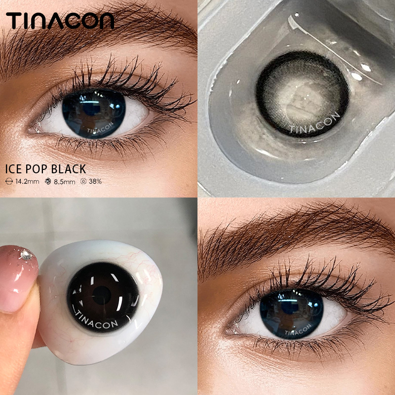 【TiNACON】Ice Pop Black 14.2mm 6 months Watery Soft Contact Lens 2024 New Arrival