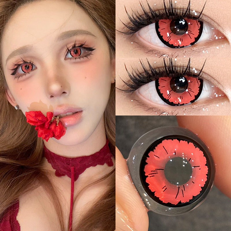 【TiNACON】Naruto Red Eye 14.4mm Daily Watery Cosplay Contact Lens 2 Pieces 