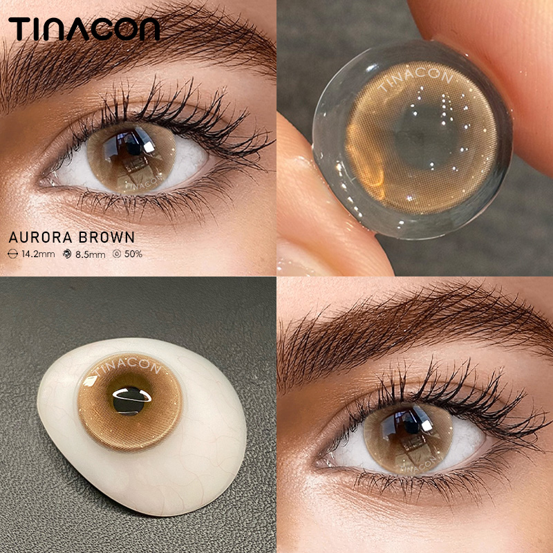 【TiNACON】Aurora Brown 14.2mm Daily Watery Soft Contact Lens 2024 New Arrival