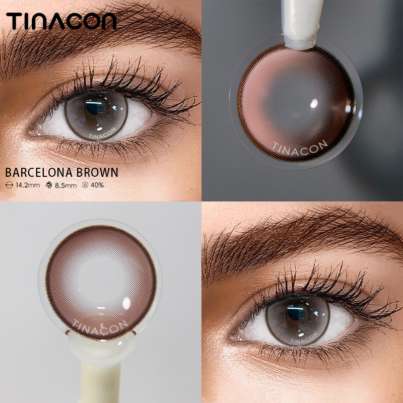 【TiNACON】Barcelona Brown 14.2mm 6 months Watery Soft Contact Lens 2024 New Arrival