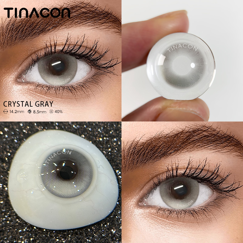 【TiNACON】Crystal Gray 14.2mm 6 Months Natural Watery Soft Contact Lens 2024 New Arrival