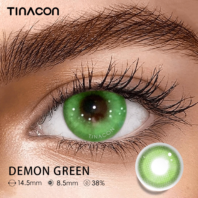 【TiNACON】Demon Green 14.5mm Daily Watery Soft Cosplay Contact Lens 2024 New Arrival