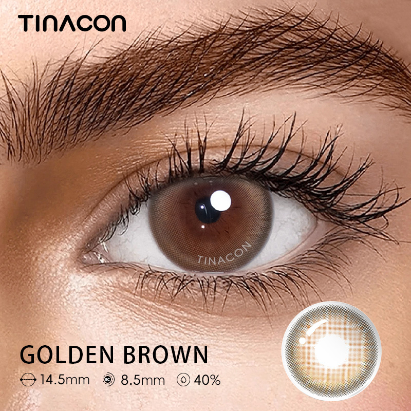 【TiNACON】Golden Brown 14.5mm 6 Months Natural Watery Soft Contact Lens 2024 New Arrival
