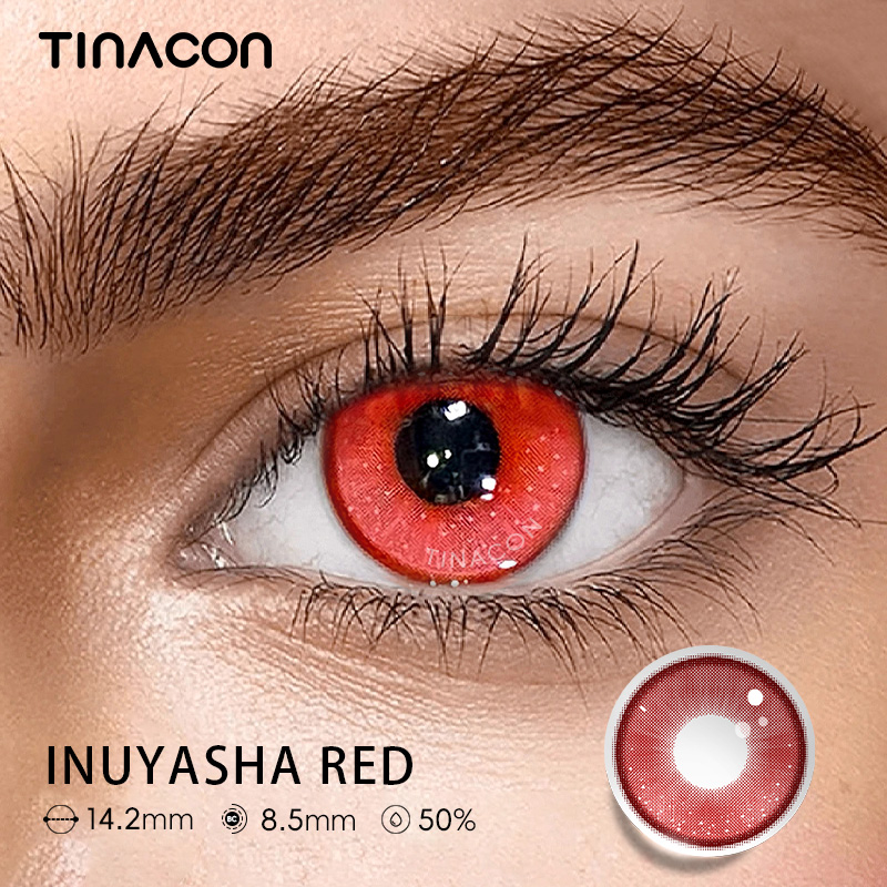 【Tinacon】Inuyasha Red Eye 14.2mm Daily Watery Cosplay Contact Lens 2 Pieces 2024 New Arrival