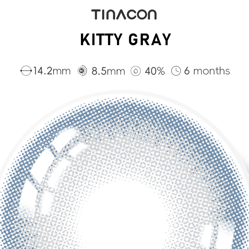 【TiNACON】Kitty Gray 14.2mm 6 Months Natural Watery Soft Contact Lens