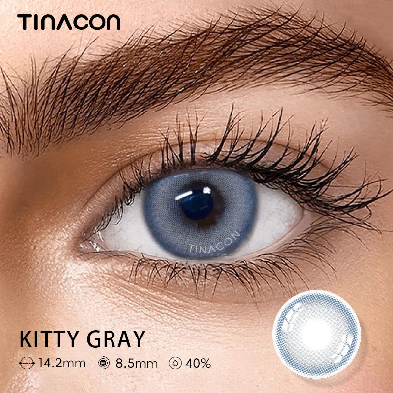 【TiNACON】Kitty Gray 14.2mm 6 Months Natural Watery Soft Contact Lens 2024 New Arrival