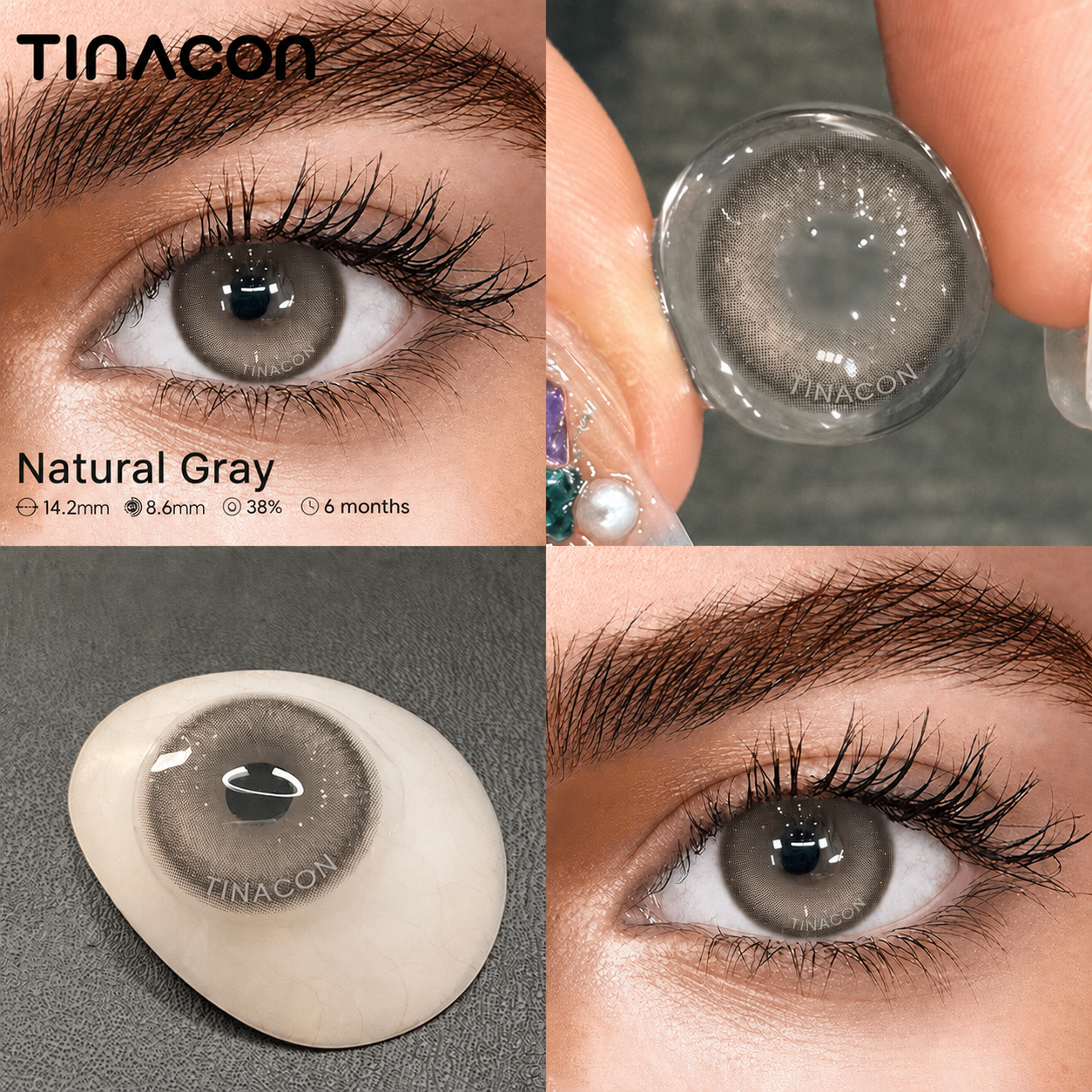 【TiNACON】Natural Gray 14.2mm 6 months Watery Soft Contact Lens 