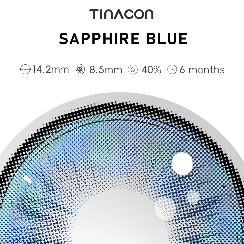 【TiNACON】Sapphire Blue 14.2mm 6 Months Natural Watery Soft Contact Lens 