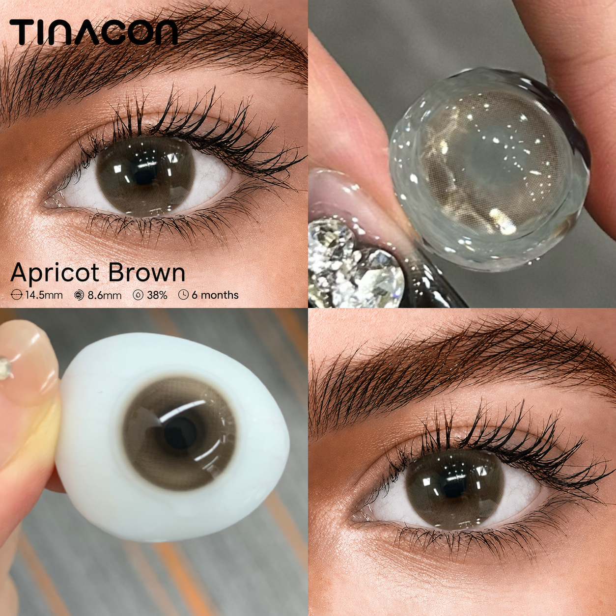【TiNACON】Apricot Brown 14.5mm 6 months Watery Soft Contact Lens