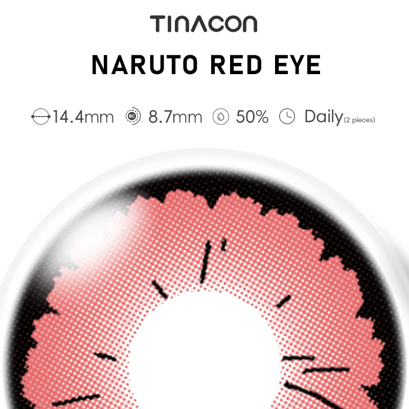 【TiNACON】Naruto Red Eye 14.4mm Daily Watery Cosplay Contact Lens 2 Pieces 
