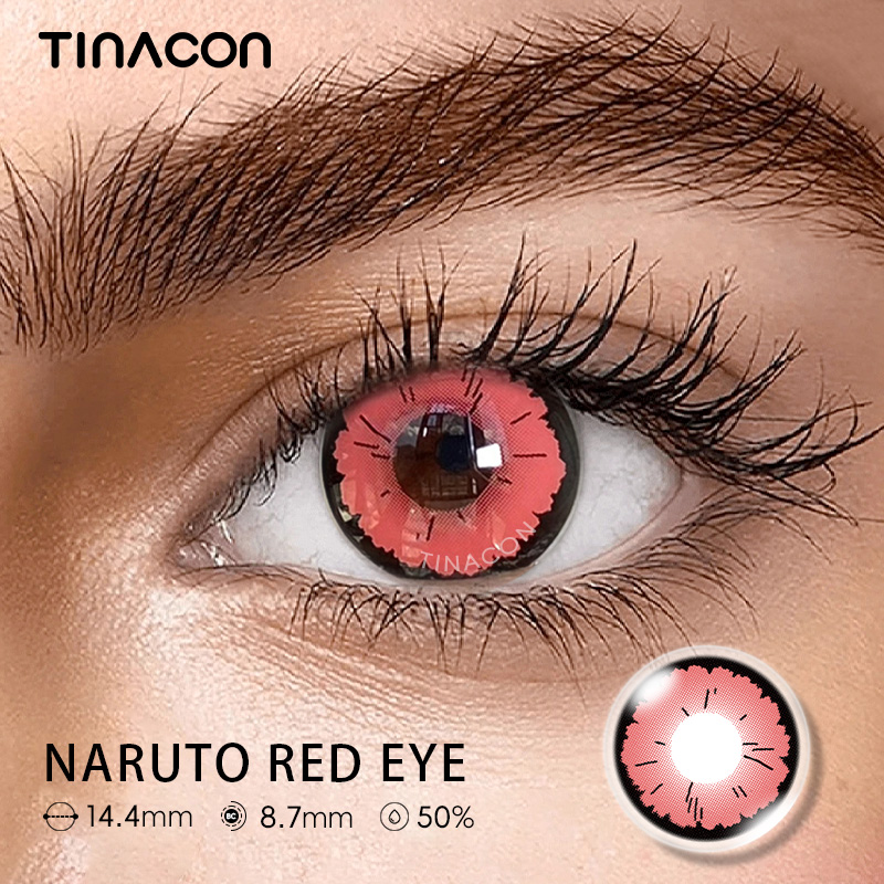 【Tinacon】Naruto Red Eye 14.4mm Daily Watery Cosplay Contact Lens 2 Pieces 2024 New Arrival