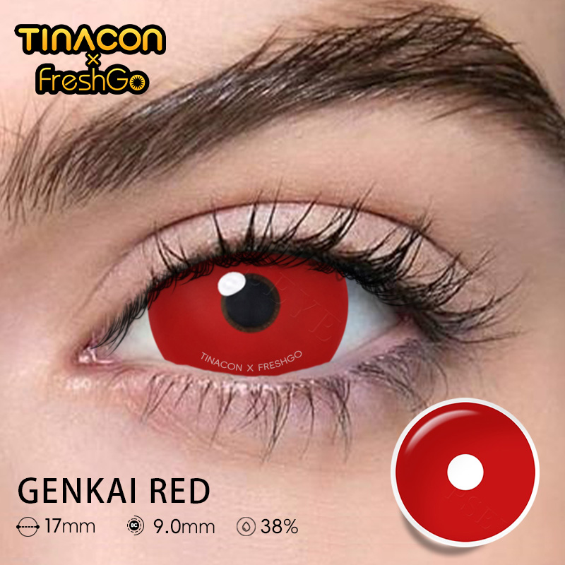 【TiNACON x Freshgo】Genkai Red 17.0mm Enlarge Halloween Special Sclera Yearly Watery Soft Contact Lens Cosplay 2024 New Arrival