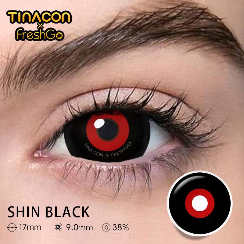 【TiNACON x Freshgo】Shin Black 17.0mm Enlarge Halloween Special Sclera Yearly Watery Soft Contact Lens Cosplay 2024 New Arrival