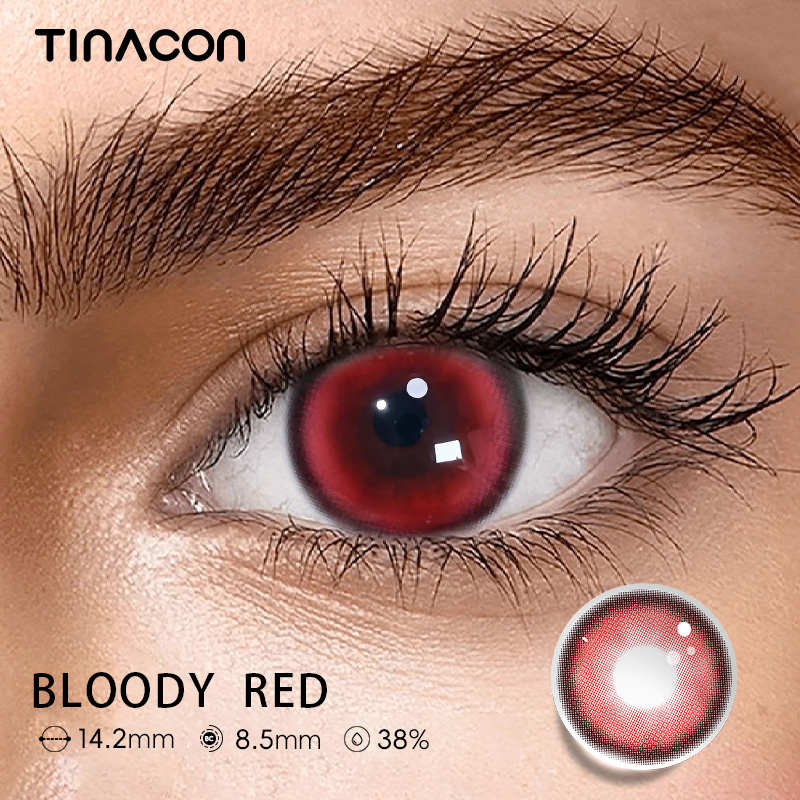 【TiNACON】Bloody Red 14.2mm Cosplay Drag Queen Halloween Daily Contact Lens 10 Pieces 2024 New Arrival