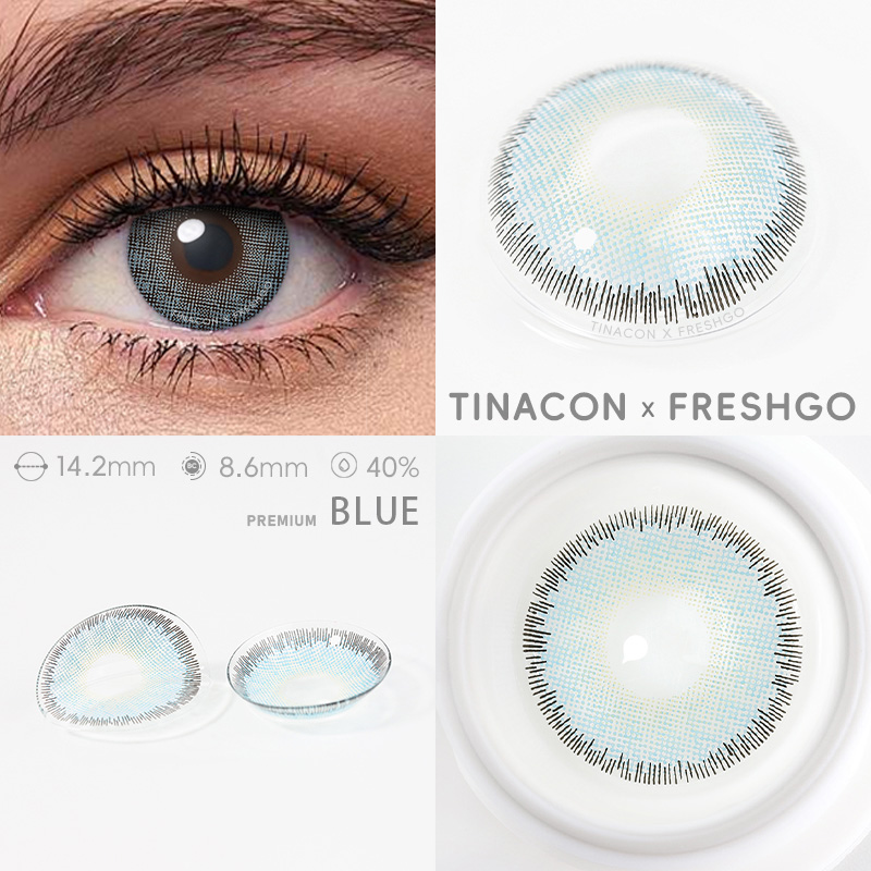 【US Fast Send】Freshgo Premium Blue 14.2mm Yearly Natural Watery Soft Colored Contact Lens