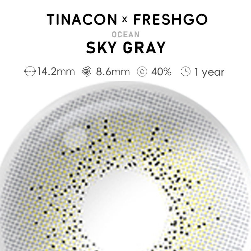 【US Fast Send】Freshgo Ocean Sky Gray 14.2mm Yearly Natural Watery Soft Colored Contact Lens
