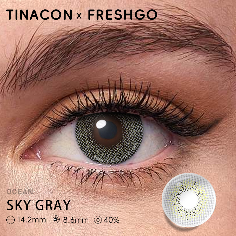 【US Fast Send】Freshgo Ocean Sky Gray 14.2mm Yearly Natural Watery Soft Colored Contact Lens