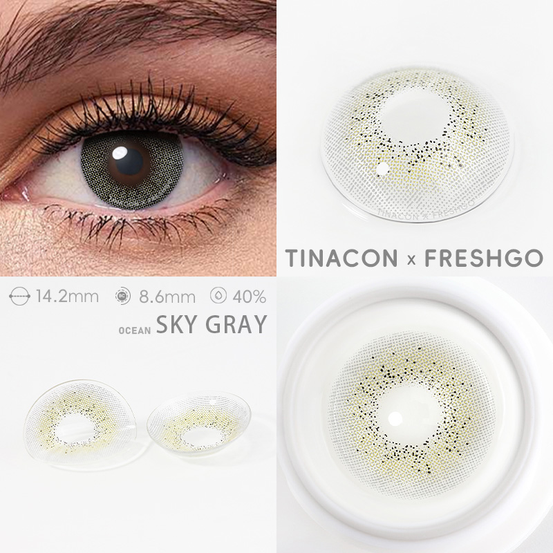 【US Fast Send】Freshgo Ocean Sky Gray 14.2mm Yearly Natural Watery Soft Colored Contact Lens