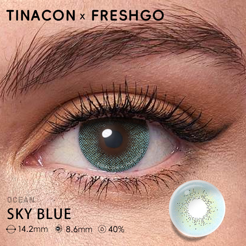 【US Fast Send】Freshgo Ocean Sky Blue 14.2mm Yearly Natural Watery Soft Colored Contact Lens