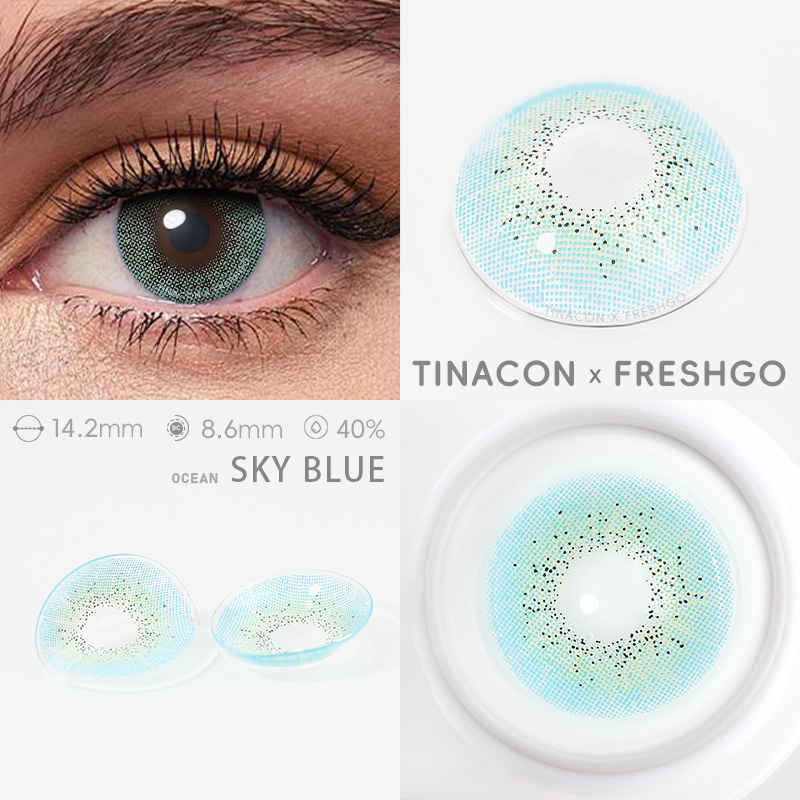 【US Fast Send】Freshgo Ocean Sky Blue 14.2mm Yearly Natural Watery Soft Colored Contact Lens