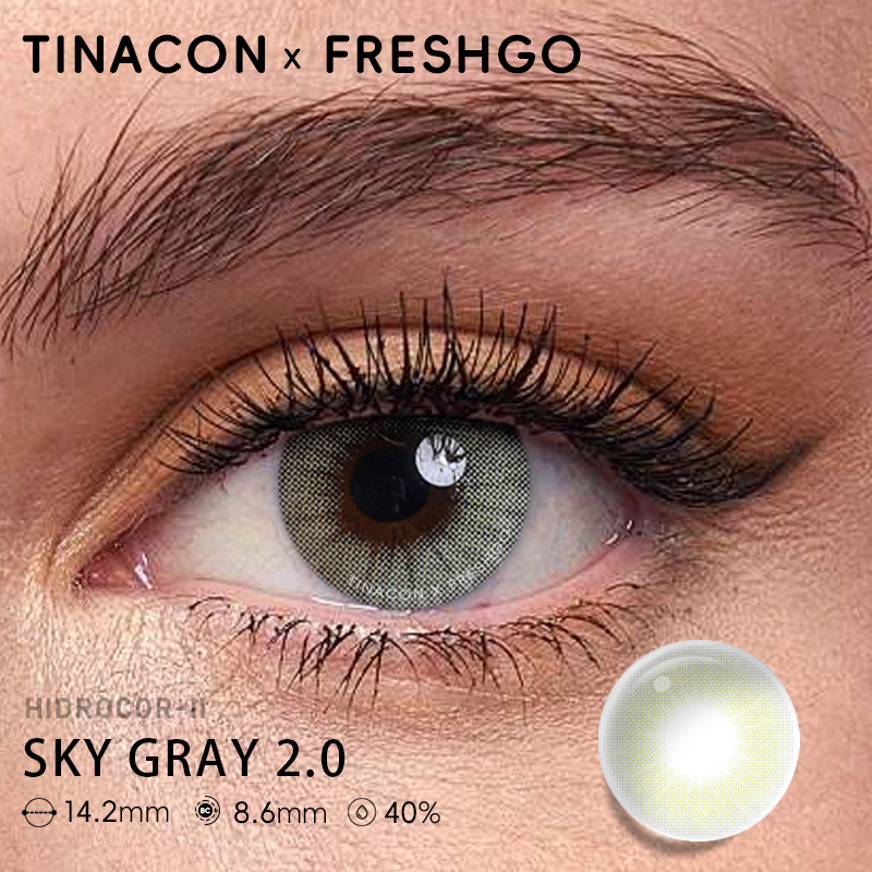 【US Fast Send】Freshgo Hidrocor Sky Gray 2.0   14.2mm Yearly Natural Watery Soft Colored Contact Lens