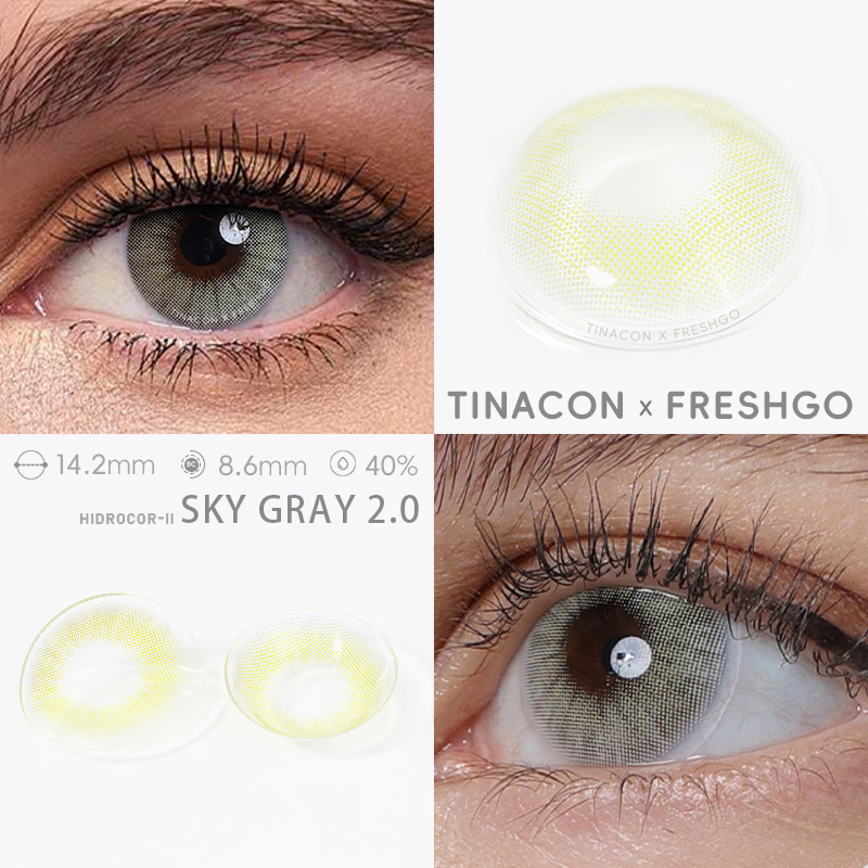 【US Fast Send】Freshgo Hidrocor Sky Gray 2.0   14.2mm Yearly Natural Watery Soft Colored Contact Lens