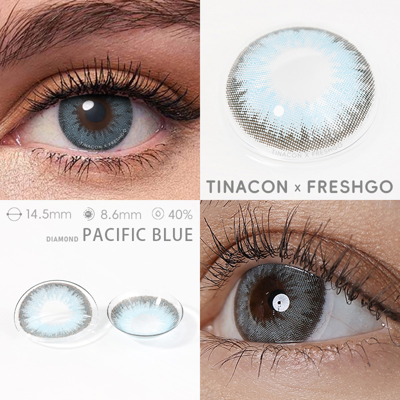 【US Fast Send】Freshgo Pacific Blue 14.5mm Yearly Natural Watery Soft Colored Contact Lens