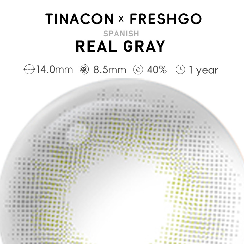 【US Fast Send】Freshgo Spanish Real Gray 14.0mm Yearly Natural Watery Soft Colored Contact Lens