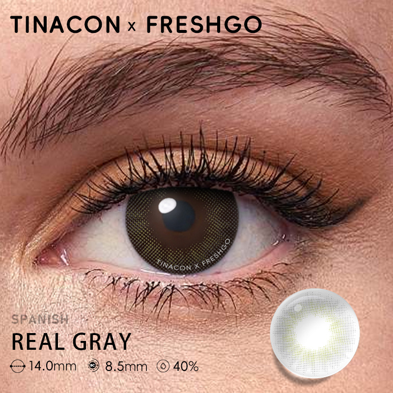 【US Fast Send】Freshgo Spanish Real Gray 14.0mm Yearly Natural Watery Soft Colored Contact Lens