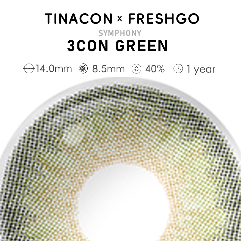 【US Fast Send】Freshgo Symphony  3Con Green 14.0mm Yearly Natural Watery Soft Colored Contact Lens
