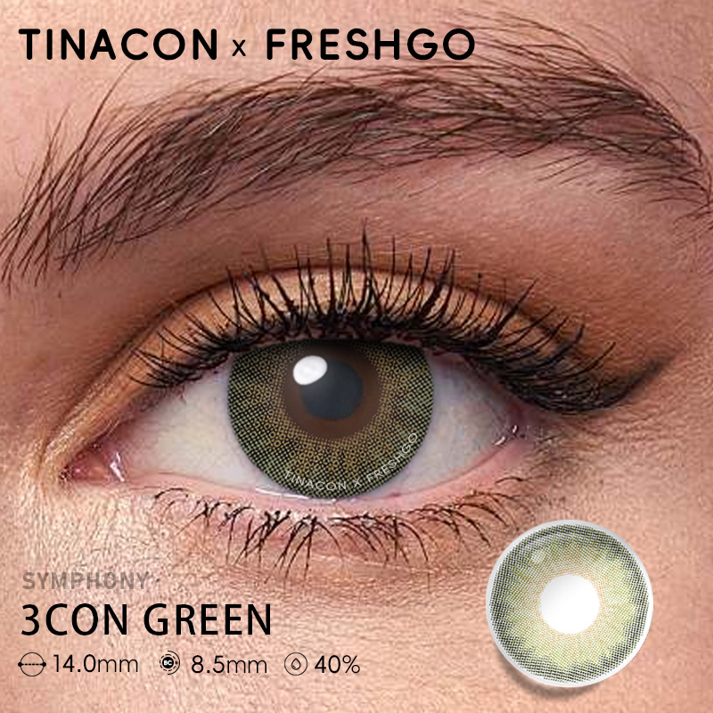 【US Fast Send】Freshgo Symphony  3Con Green 14.0mm Yearly Natural Watery Soft Colored Contact Lens