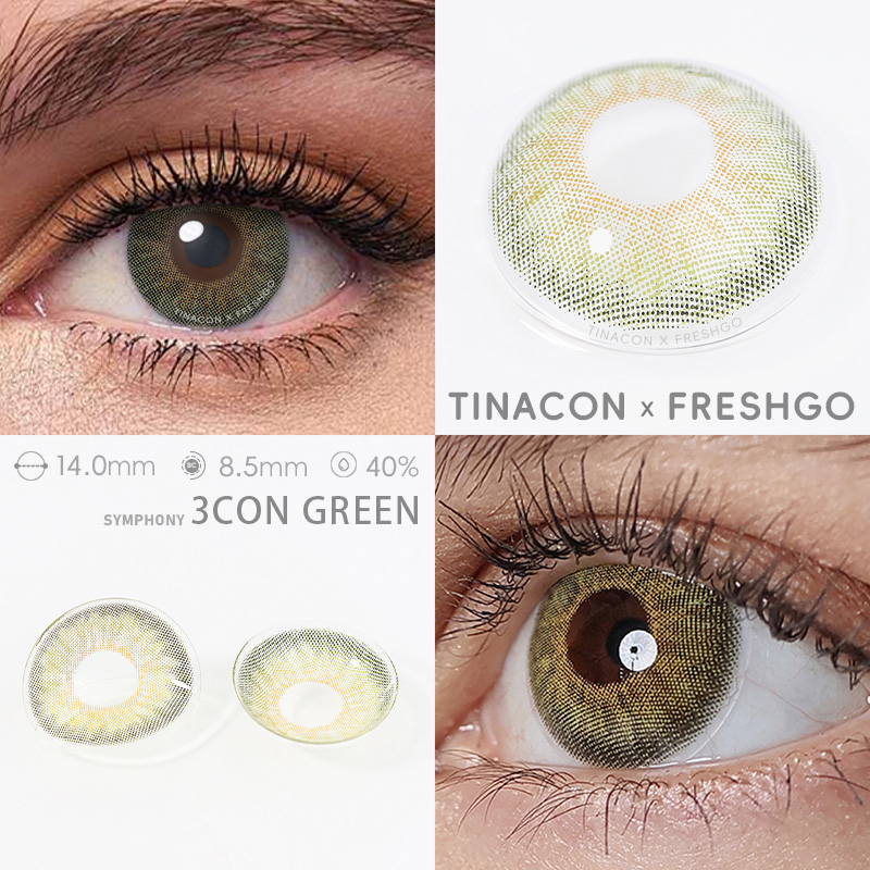 【US Fast Send】Freshgo Symphony  3Con Green 14.0mm Yearly Natural Watery Soft Colored Contact Lens
