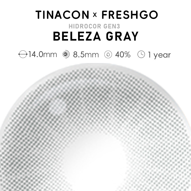 【US Fast Send】Freshgo  Hidrocor Gen3  Beleza Gray 14.0mm  Yearly Natural Watery Soft Colored Contact Lens