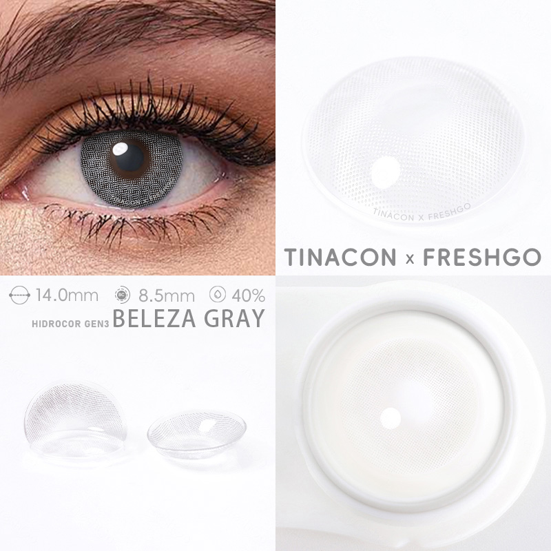 【US Fast Send】Freshgo  Hidrocor Gen3  Beleza Gray 14.0mm  Yearly Natural Watery Soft Colored Contact Lens