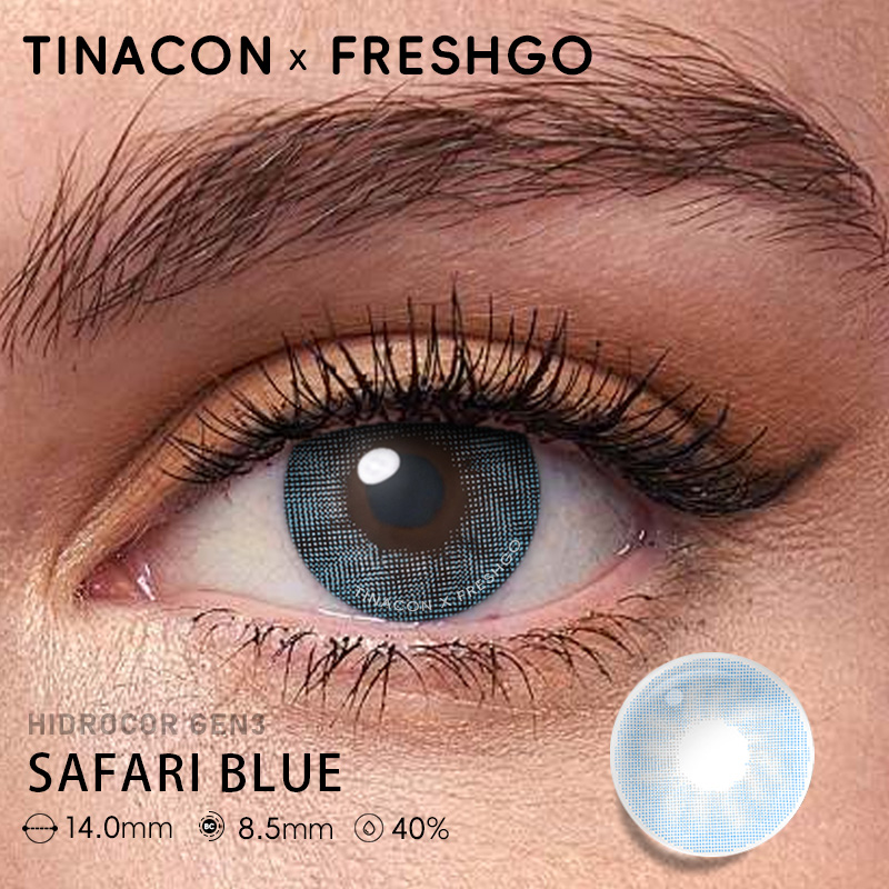 【US Fast Send】Freshgo  Hidrocor Gen3 Safari Blue 14.0mm  Yearly Natural Watery Soft Colored Contact Lens