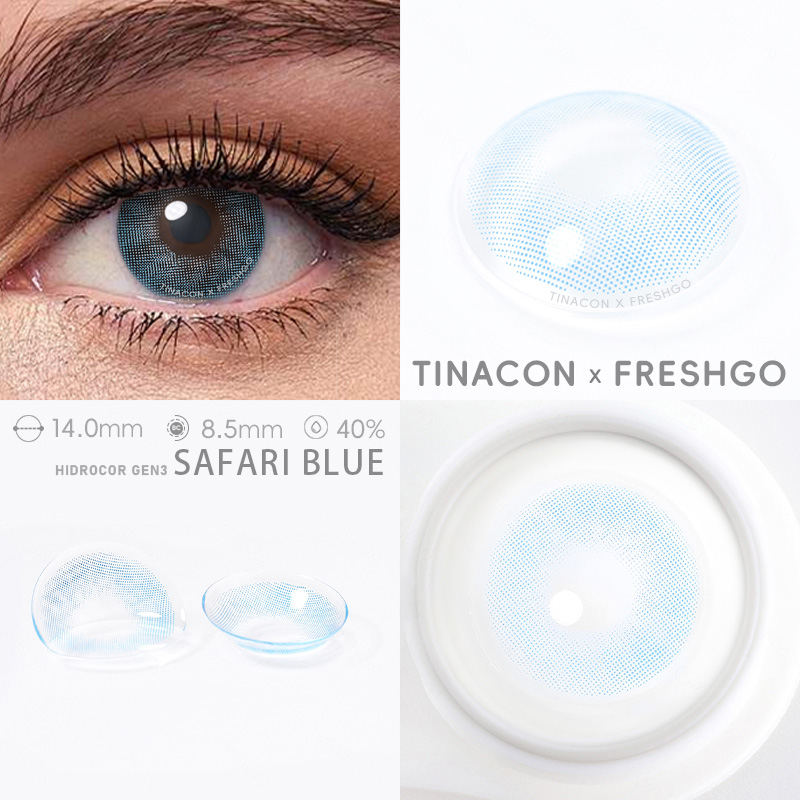【US Fast Send】Freshgo  Hidrocor Gen3 Safari Blue 14.0mm  Yearly Natural Watery Soft Colored Contact Lens