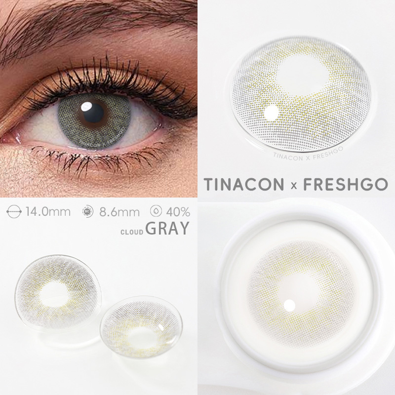 【US Fast Send】Freshgo Cloud Gray 14.0mm  Yearly Natural Watery Soft Colored Contact Lens