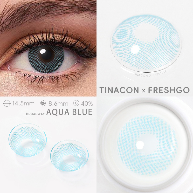 【US Fast Send】Freshgo Broadway  Aqua Blue 14.5mm  Yearly Natural Watery Soft Colored Contact Lens